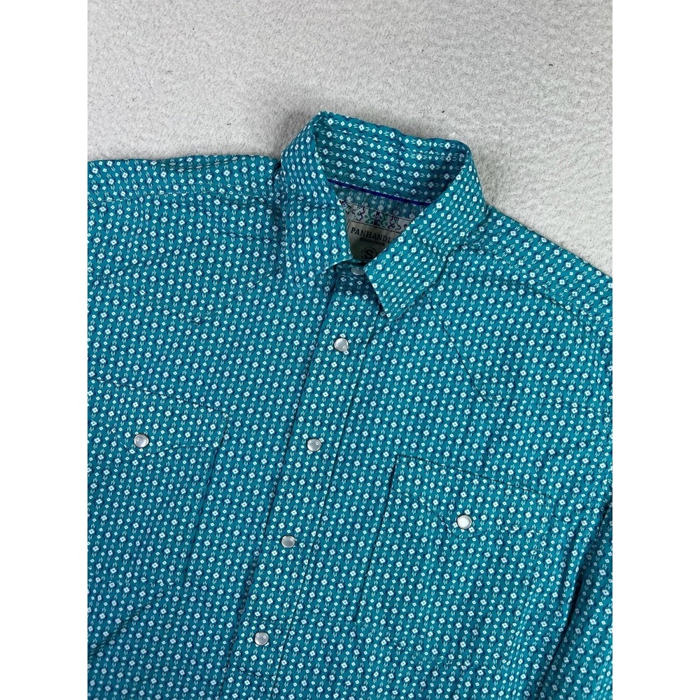 Panhandle Rough Stock Shirt Mens Large Blue Geometric Western Pearl Snap LS